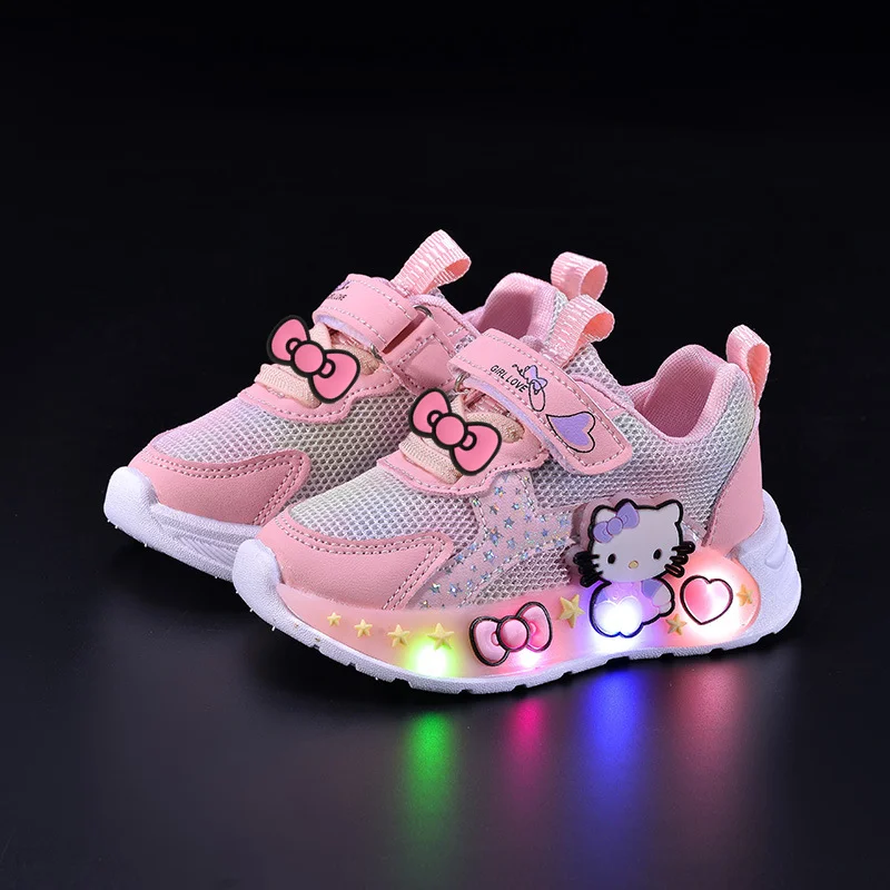 

Sanrio hello kitty lights spring autumn new cartoon casual shoes children's fashion mesh running shoes LED luminous Sneakers