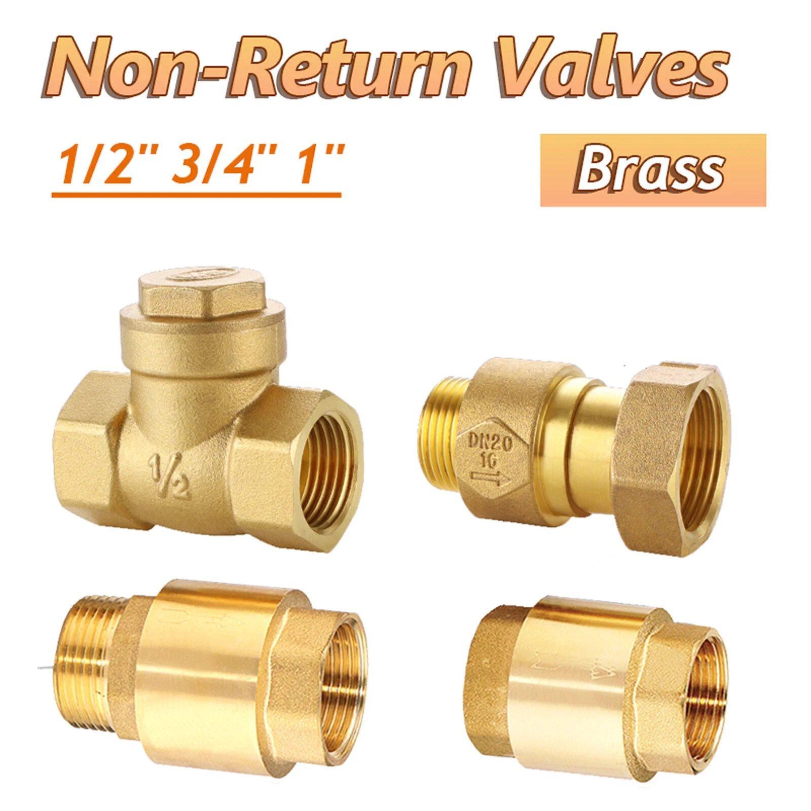 1Pcs Brass One Way Check Valves 1/2