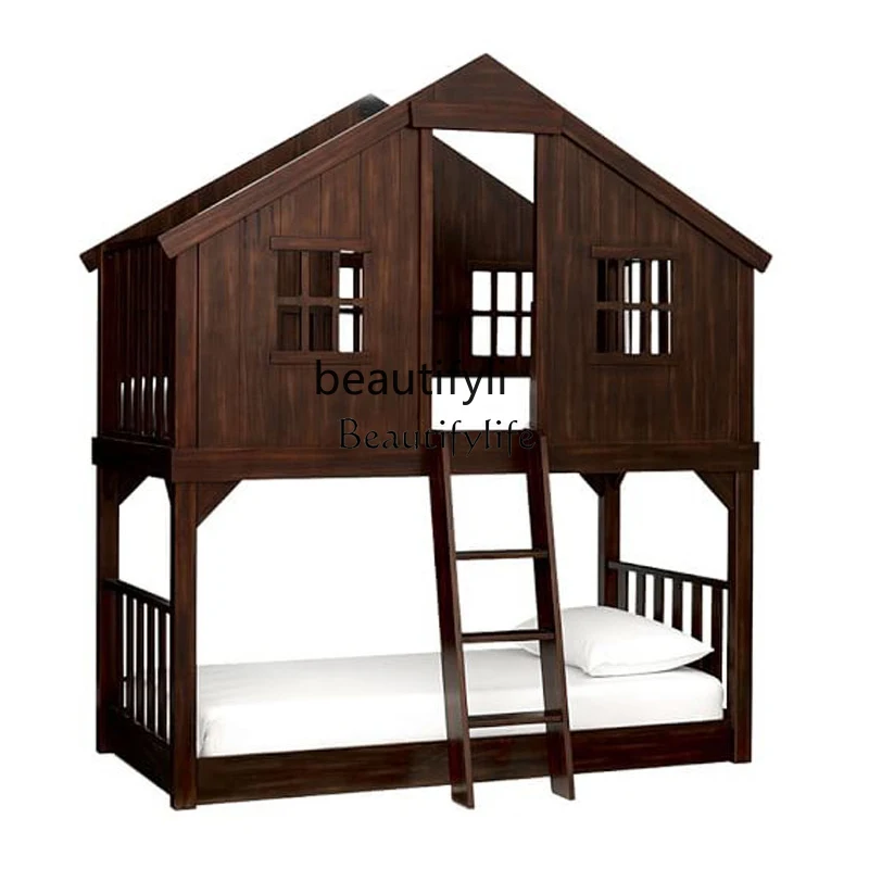 

American solid wood children's bed French bunk ladder bed, environmentally friendly tree house creative boy and girl bed