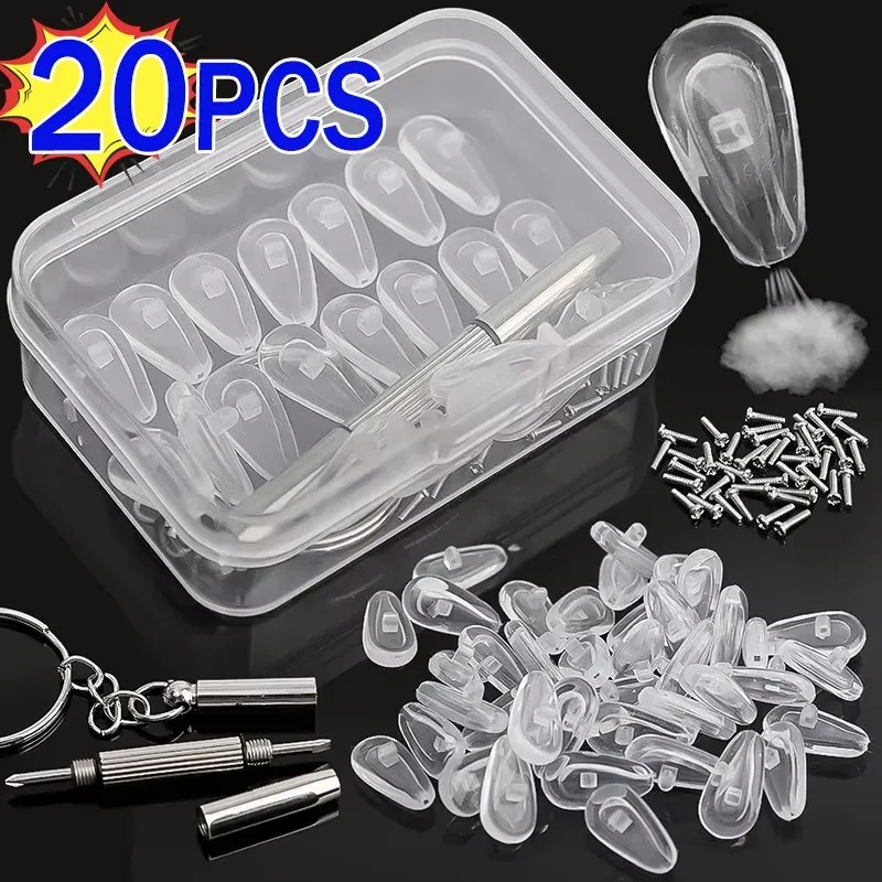 20Pcs/Set Silicone Glasses Nose Pad Airbag Soft Air Non-Slip Air Cushion Boles with Screws Screwdrivers Eyeglasses Accessories