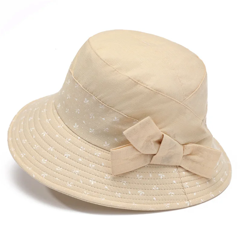 2025 Spring Outing Elders Grandma Sun Hat Middle-aged Leisure Summer Bucket Hat Bow Mom Bucket Hat 3