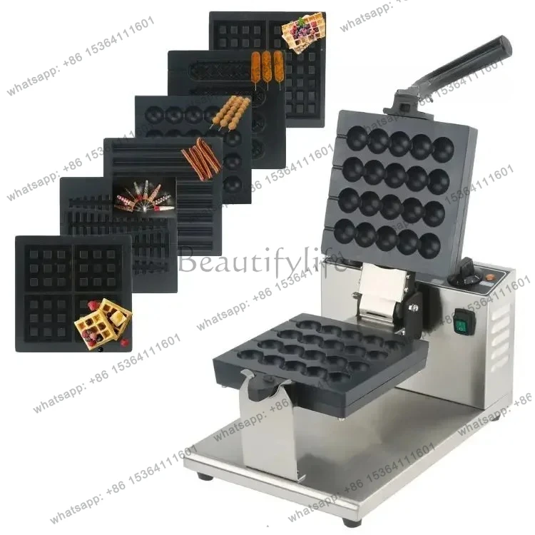 13Commercial 1400W Stainless Steel Waffle Non-stick Machine with 2 Aluminium Coated Baking Plates, 180° Left/right Turning
