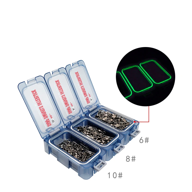 3 Box 6/8/10 Size Fishing Swivel Connectors 120 Piece Fishing Snap Clips, Bass,Trout and Squid Lure Connect Snap