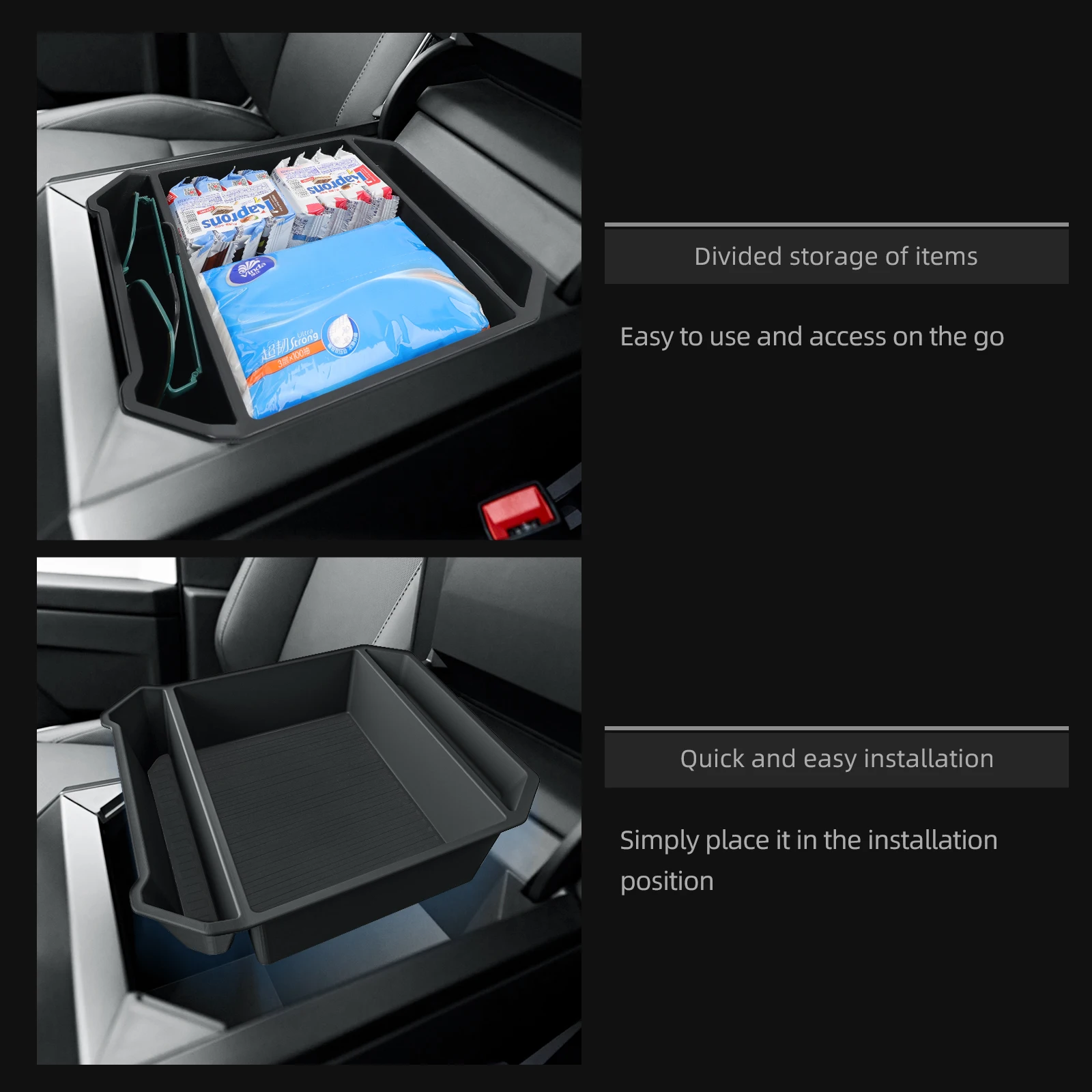 For Tesla Cybertruck Car Center Console Armrest Box Storage Box Organizing Tidying Storage Tray Auto Interior Pickup Accessories