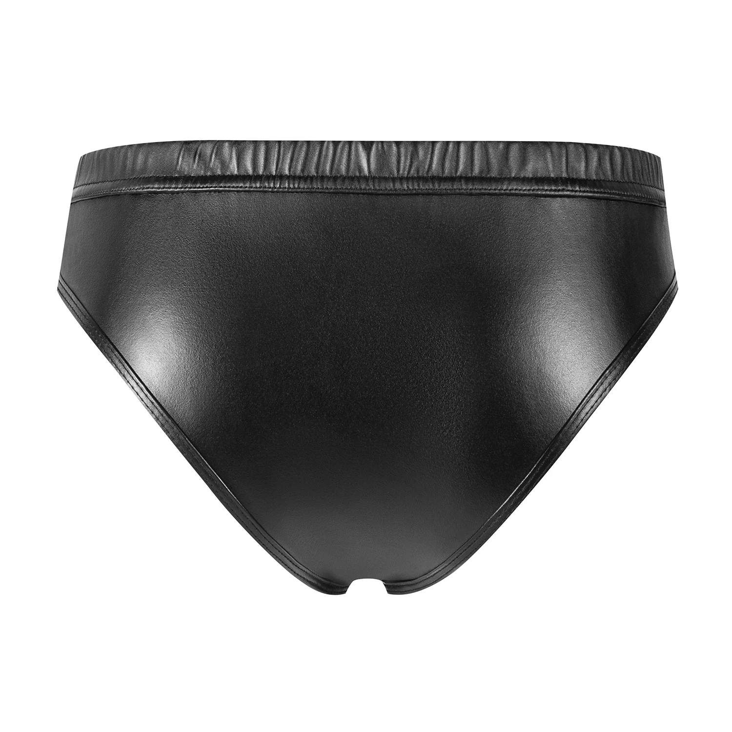 Men Soft Matte Leather Sexy Open Crotch High-cut Briefs Erotic Penis Underpants Low Rise Hipsters Detachable Buckle Pouch Shorts