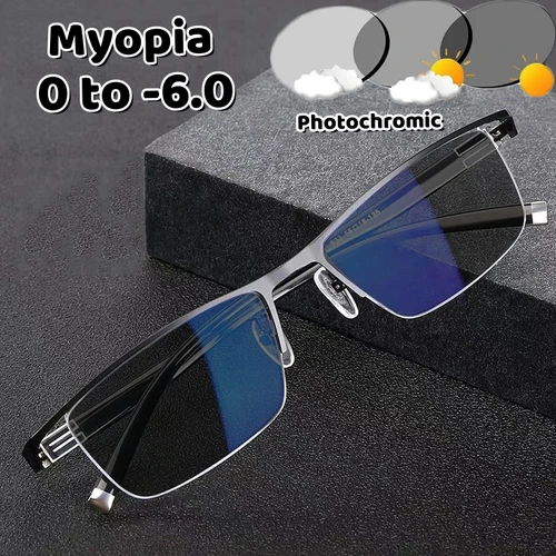 Imagen 1 del producto Gafas ultraligeras para protección de conducción al aire libre, gafas para miopía de medio marco, gafas de visión cercana que cambian de Color para negocios para hombre y mujer