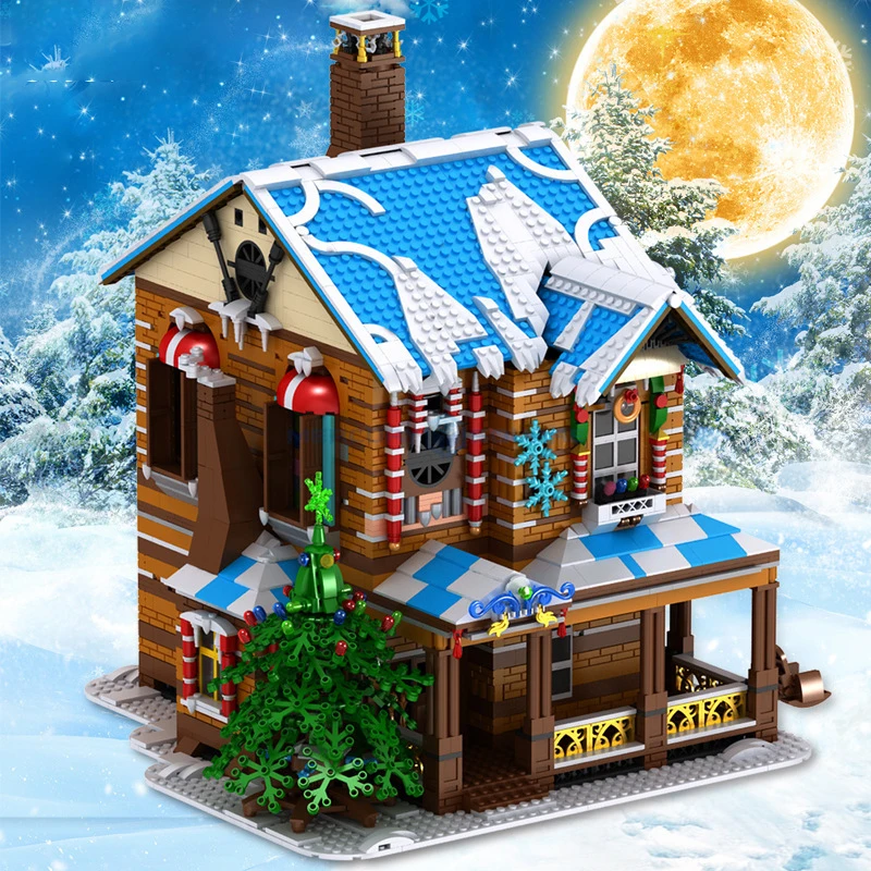 Christmas House Building Blocks MOC 16011 Forest Cabin Model Bricks Ideas Winter Cottage Architecture Toy Gift Kids Girls Boys