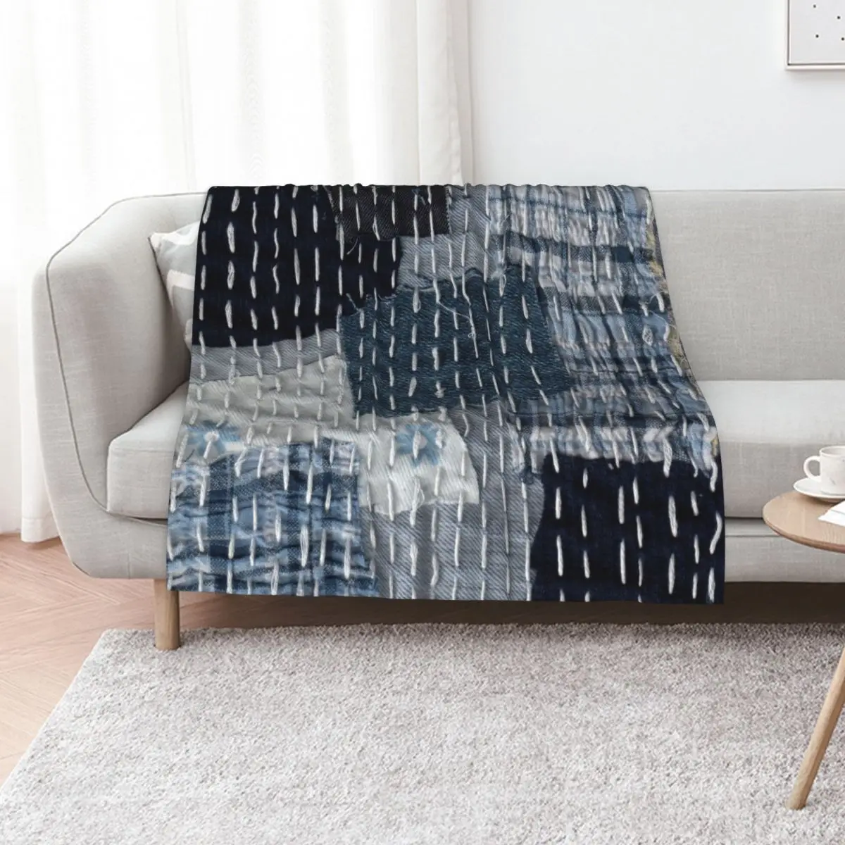 Jean Boro sashiko handmade textile pattern Throw Blanket Luxury Thicken For Decorative Sofa Flannel Fabric Large Loose Blankets