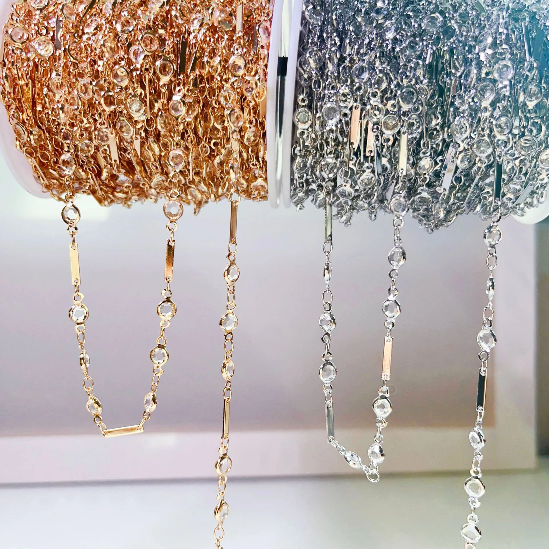 Trendy 0.5M/1M/2Meters Round Zircon Copper Chains Premium Glass Copper Chain for Women Bracelet Necklace Jewelry DIY Accessories
