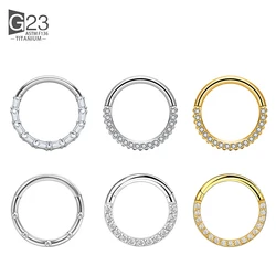 G23 Titanium 16G Hinged Segment Nose Ring CZ Septum Clicker Daith Earrings Hoop Ear Cartilage Tragus Helix Piercing Jewelry