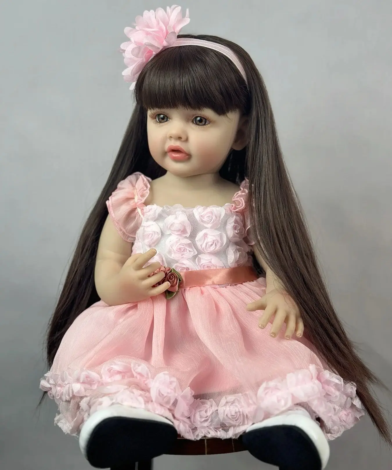 55 CM Soft Full Body Silicone Vinyl Princess Toddler Art Bebe Lifelike Reborn Baby Girl Doll Toy Birthday Gifts for Child