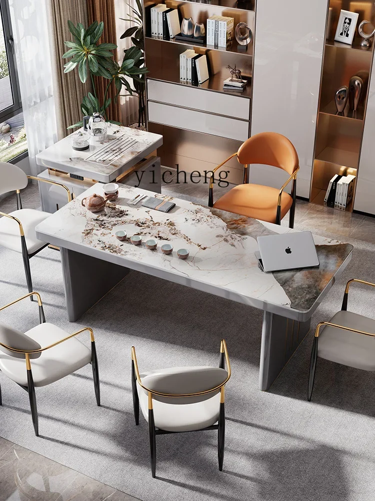 

ZZ Stone Plate Tea Table Suit Home Study Modern Simple High-End Office to Entertain Customers Tea Stool Combination