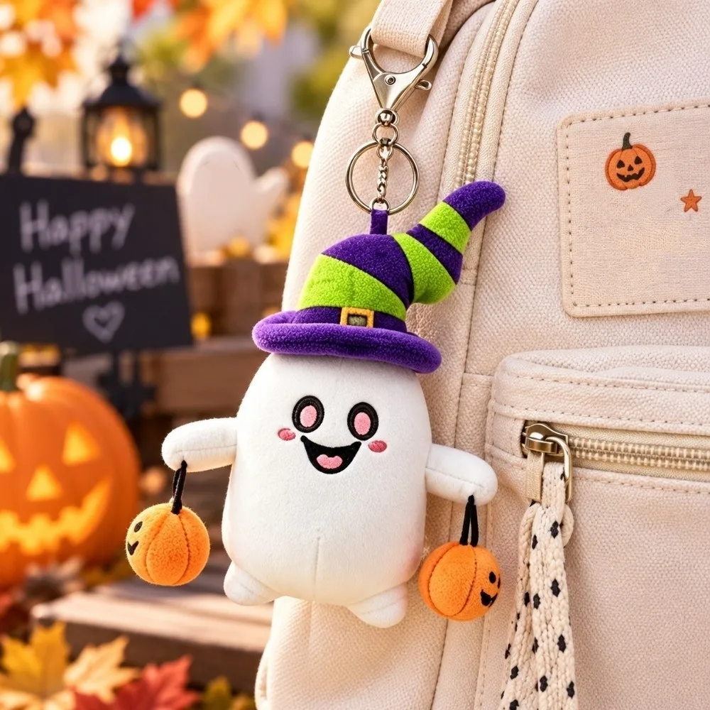 Stuffed Toy Soft Halloween Ghost Plush Keychain Funny Kawaii Furry Bag Pendant Decoration Ghost Bag Charm Kids Gift