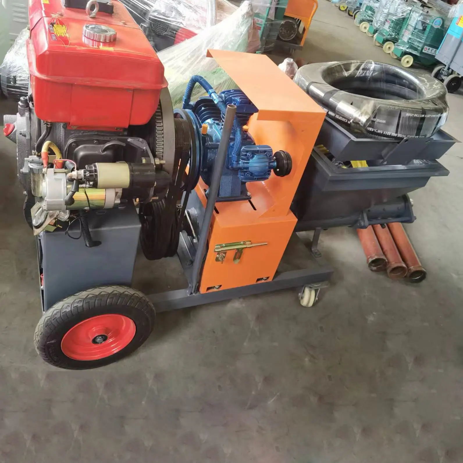 18P Electric-start Diesel-powered Mortar Sprayer Is Suitable for Small Home Construction Sites and Indoor Spraying Applications