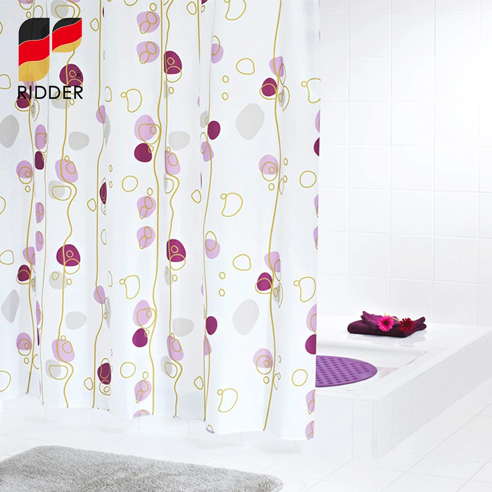 RIDDER Dream Water Resistent Polyester Shower Curtain with Rust Proof Grommets and Hooks with roller Machine Washable