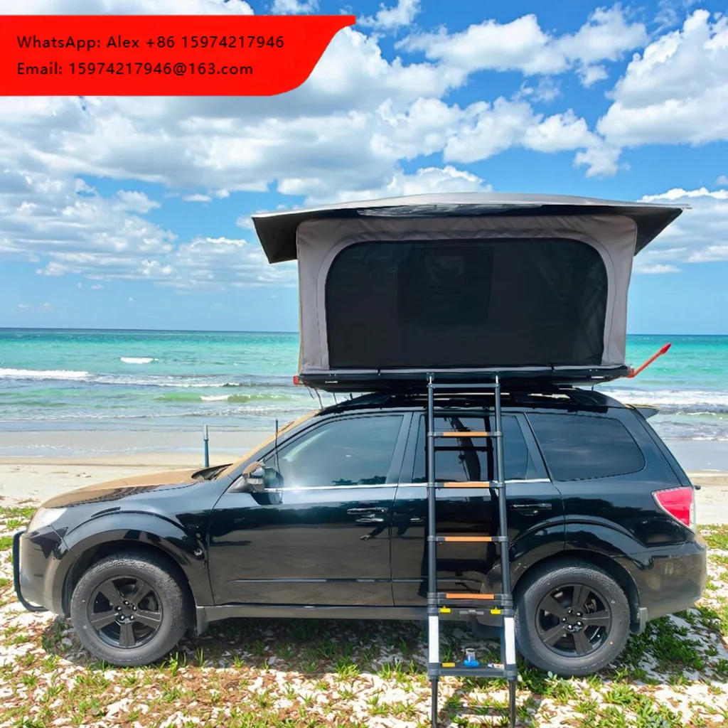 Upgraded Aluminum Hard Shell Roof Top Tent 2 Person Waterproof Four-season Quick Automatic Opening Lightweight With Ladder