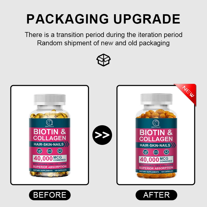 BBEEAAUU Collagen Biotin Capsule Biotin for Hair Growth Strong Hair Dry Hair Follicle Repair Skin Hydrolyzed Adult Beauty Care