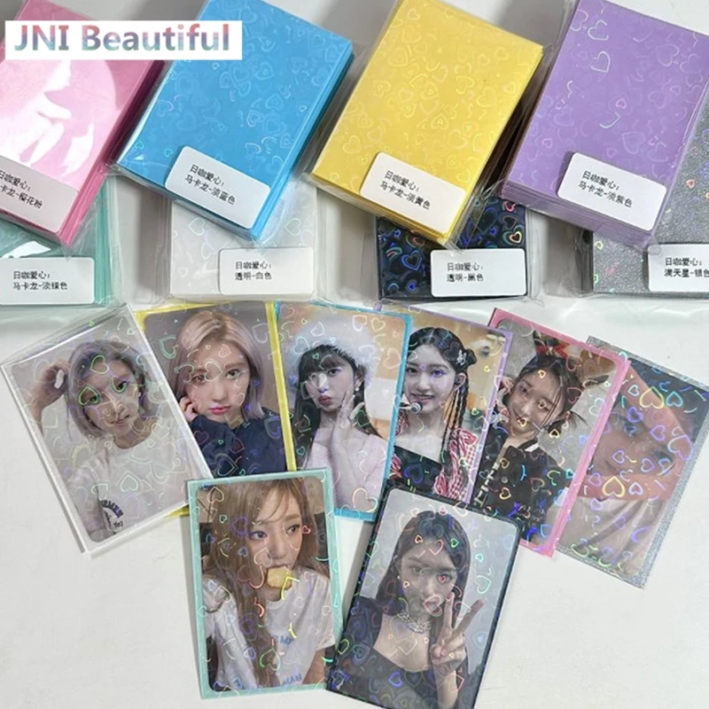 50pcs Kpop Card Sleeves 61x91mm 20C Heart Bling Holder For Holo Postcards Top Load Films Photocard Game Cards Protector