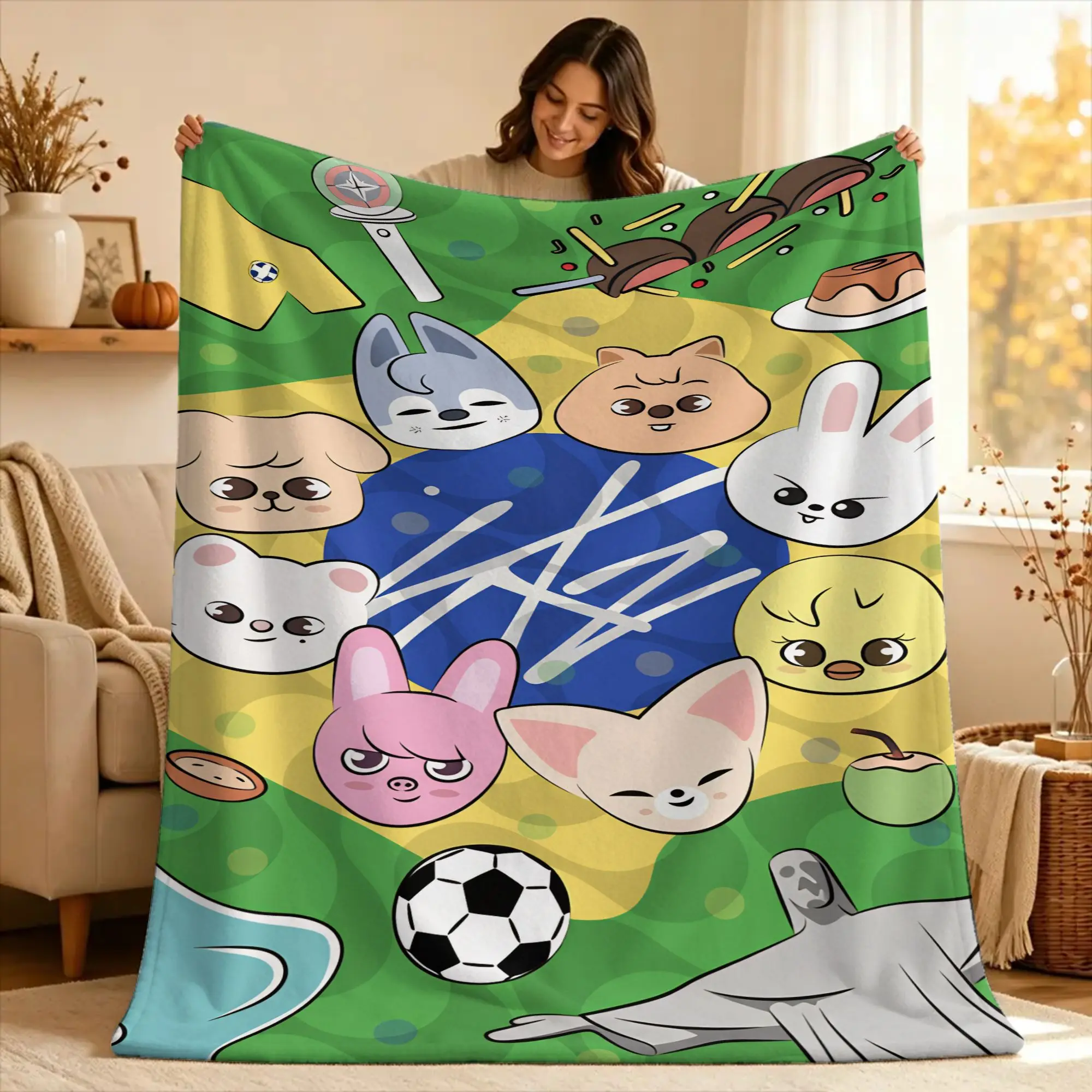 KPOP S-Strays Blanket For kids  Warm Soft Street Trend Plush Throw Blanket For Home Decor Travel Flannel Bedspread Bed Cover