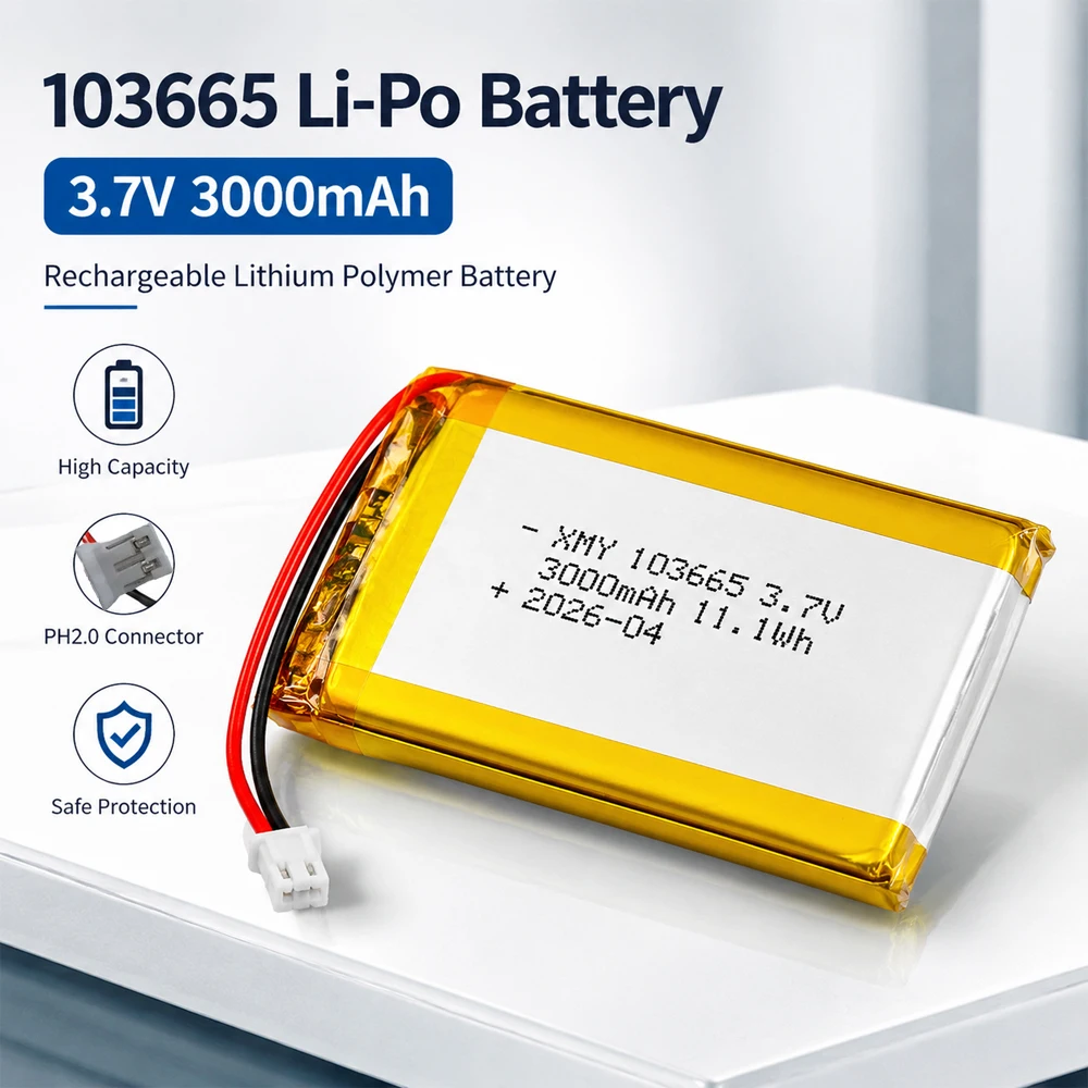 103665/103565 3.7V 3000mAh Lithium Polymer Rechargeable Battery, PH2.0 Connector, Replacement Battery, Original Power Bank