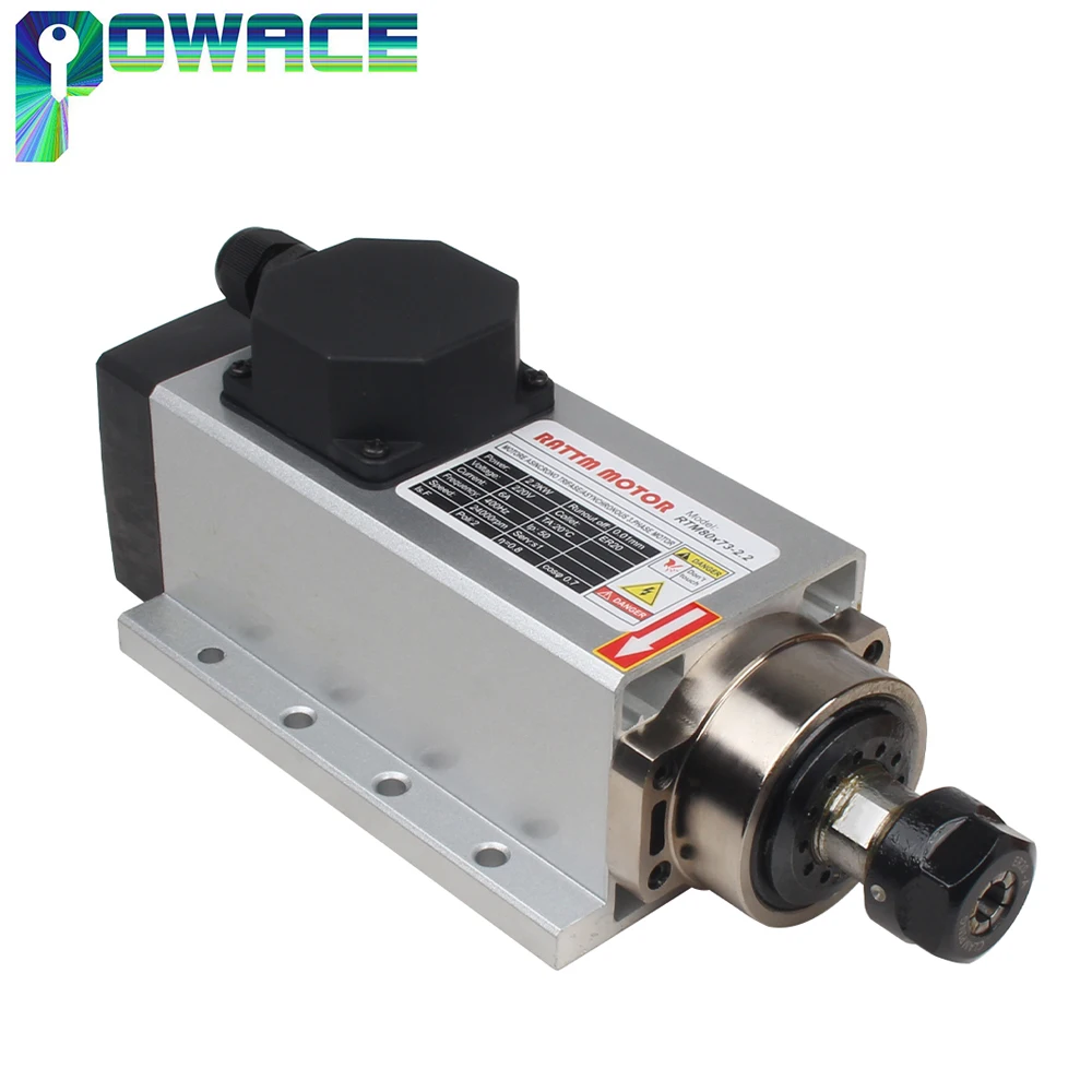 POWACE 2.2KW ER20 CNC Air Cooled Spindle Motor Square For Woodworking Router Engraving Milling Machine