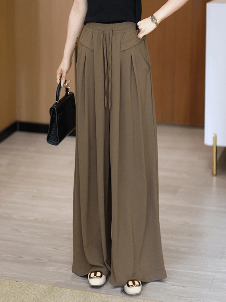 

Ice Silk Wide Leg Pants Women's Spring Summer Thin High Waist Drape Casual Loose Lazy Style Skirt Pants Korean Style Long Pants