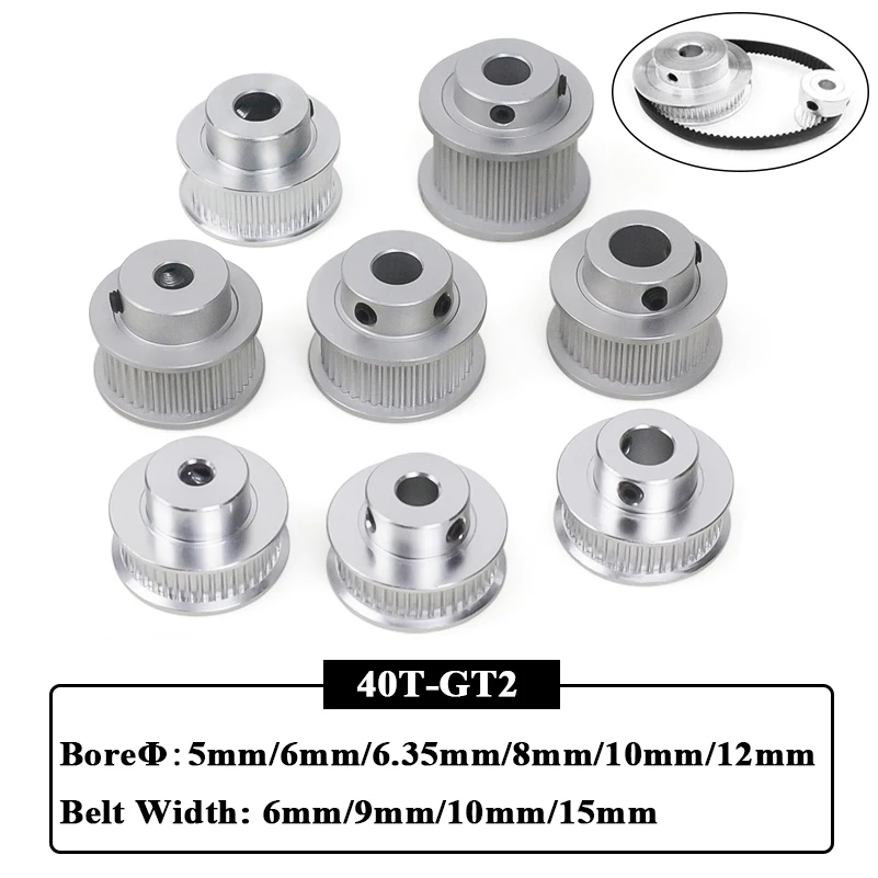 

40Teeth 2GT Pulley Bore 5/6/6.35/8/10/12mm Width 6/9/10/15mm Timing Pulley GT2 40T Gear Wheel for 3D Printer