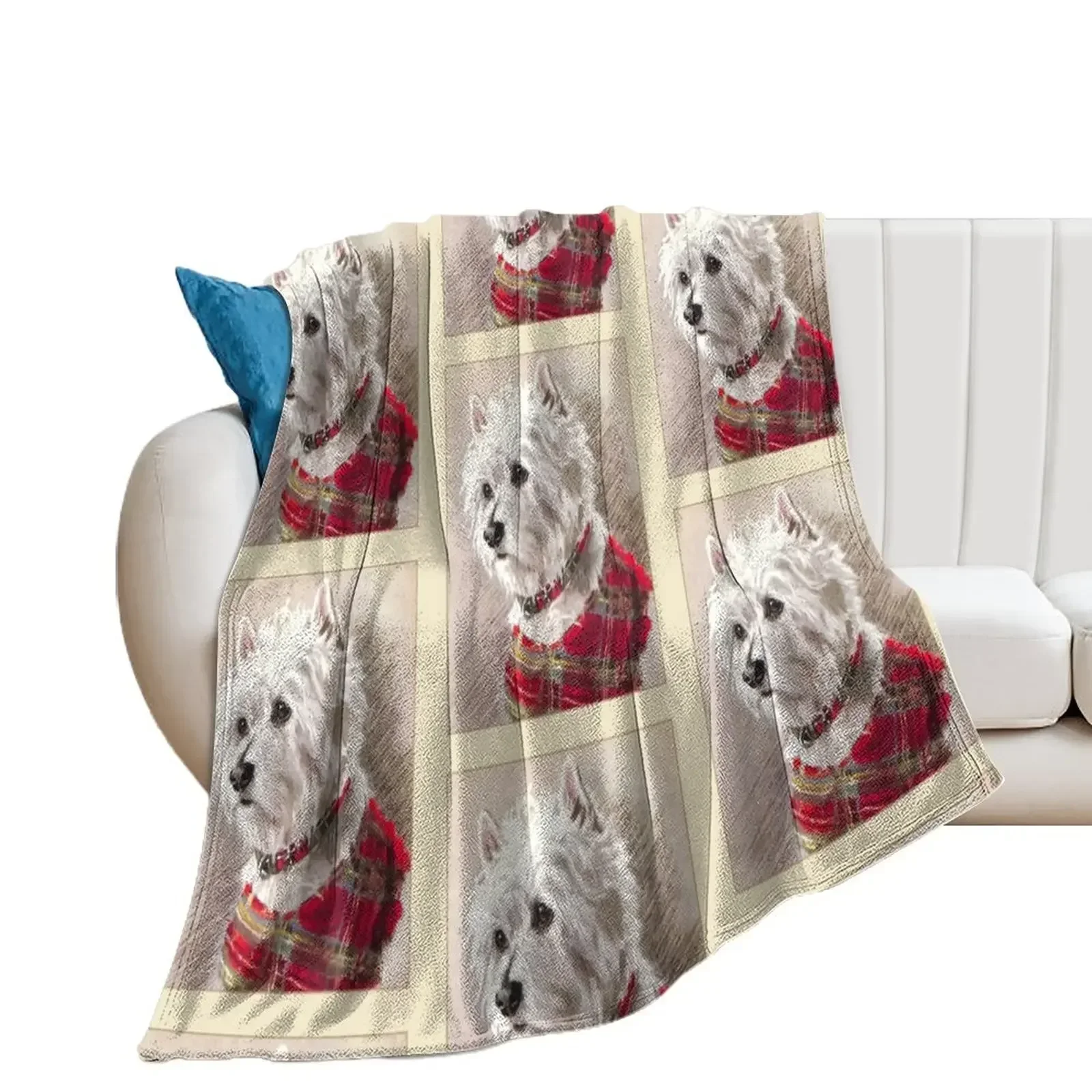 Scottish Highland Westie Dog Throw Blanket Luxury Camping Flannel Fabric Stuffeds Blankets