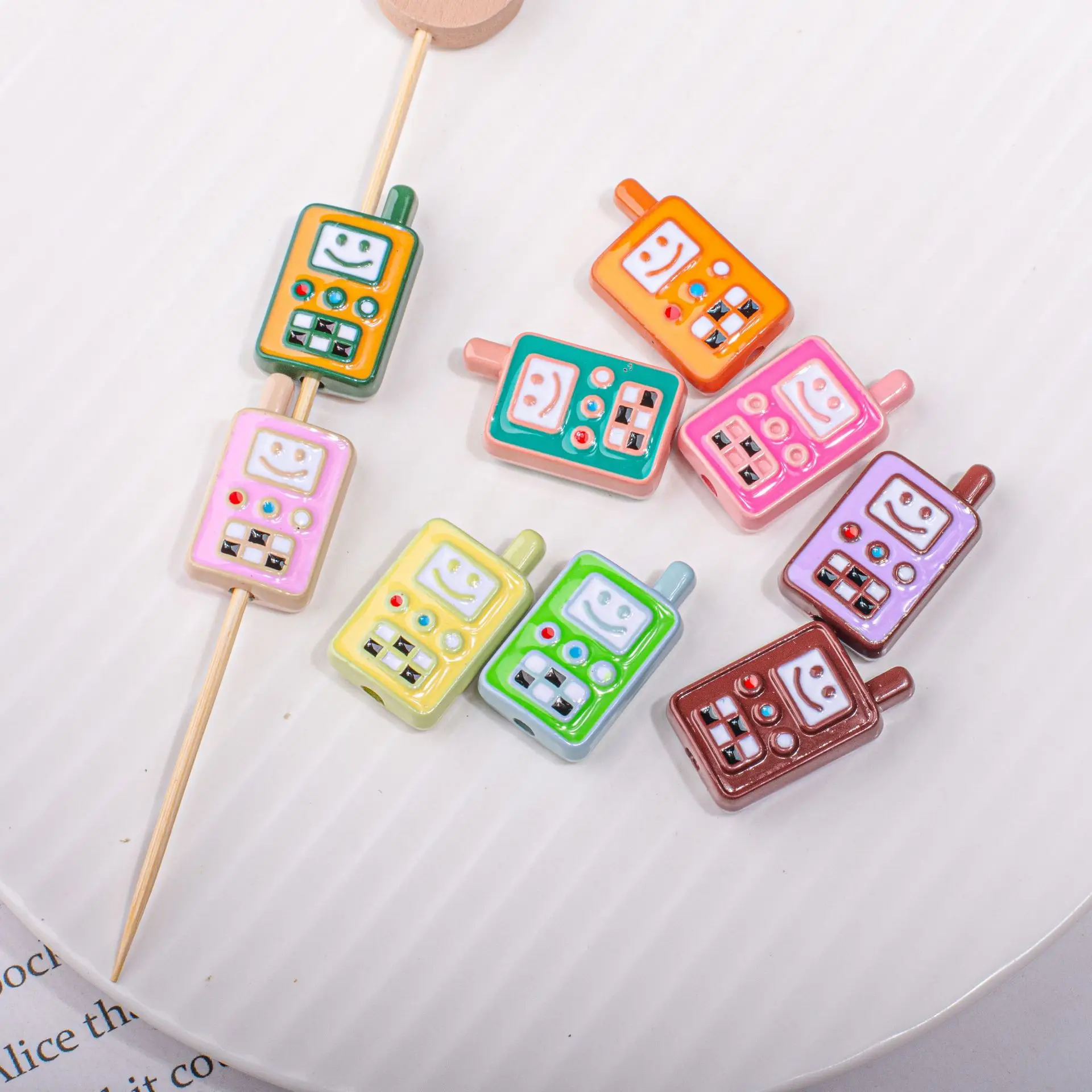 Trendy 40pcs 14*25mm Oil Drop Cute Cell Phone Shape Acrylic Jewelry Beads Ornament Accessory Material Earring Necklace Bracelets