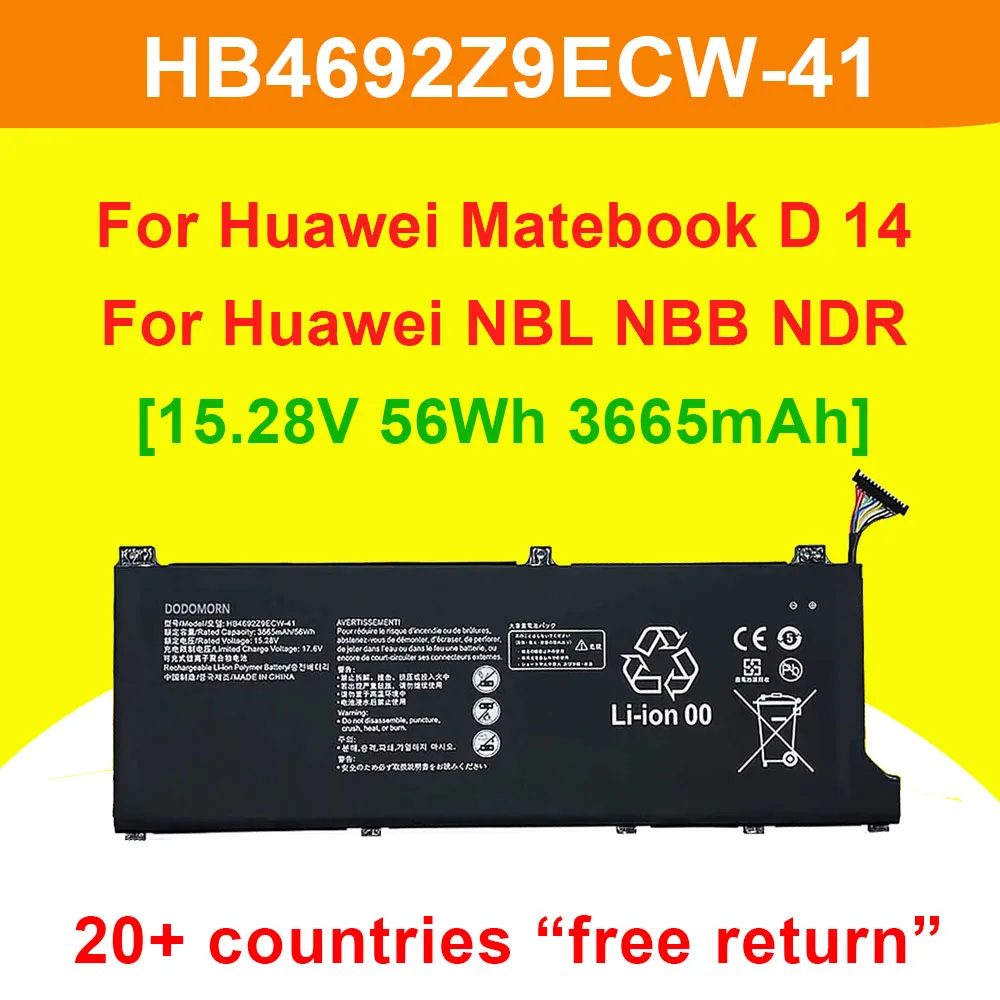 

Аккумулятор для ноутбука HB4692Z9ECW-41 для Huawei Matebook D 14 14-53010TVS NBL NBB NDR BoB Series 15,28 В 56 Втч 3665 мАч Высокое качество