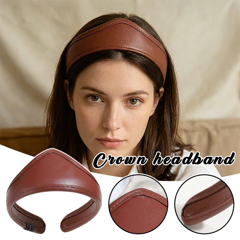 Elegant Court Style Leather Headband with Full Sky Star Rhinestone, Retro Crown Hairband Fabric Hair Accessories