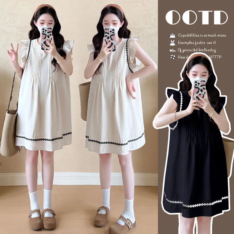 

Ethnic Style Maternity Dress Summer New V Neck Flutter Sleeve Slim Fit Maxi Dress Comfortable Outfit for Pregnant Women
