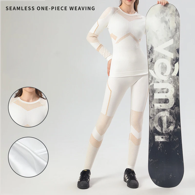 

Seamless Thermal Underwear Set Ski Skiwear Training Clothing Sportswear Sweat Wicking Fitness Suit Autumn Winter Clothes Women
