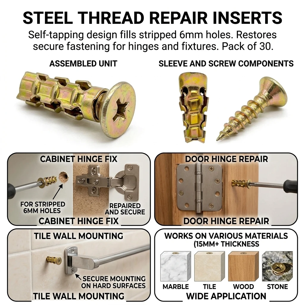 Professional Hinge Repair Screws Expansion Thread Fixers for Cabinet Door Maintenance Zinc Plated Carbon Steel Hardware Kit