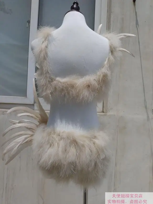 Zestaw Ashion: Czarna spódnica z piórami i szalem, seksowny strój sceniczny damski, body z piórami, strój do tańca, kostium na imprezę i występ.