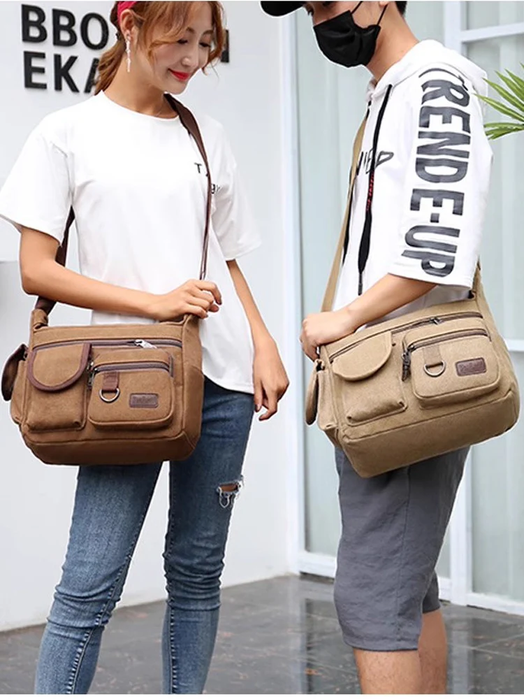 

Большая повседневная сумка-кроссбоди из холщовой ткани для мужчин, на одно плечо, с высокой вместимостью, спортивная сумка с основным отделением и молнией.