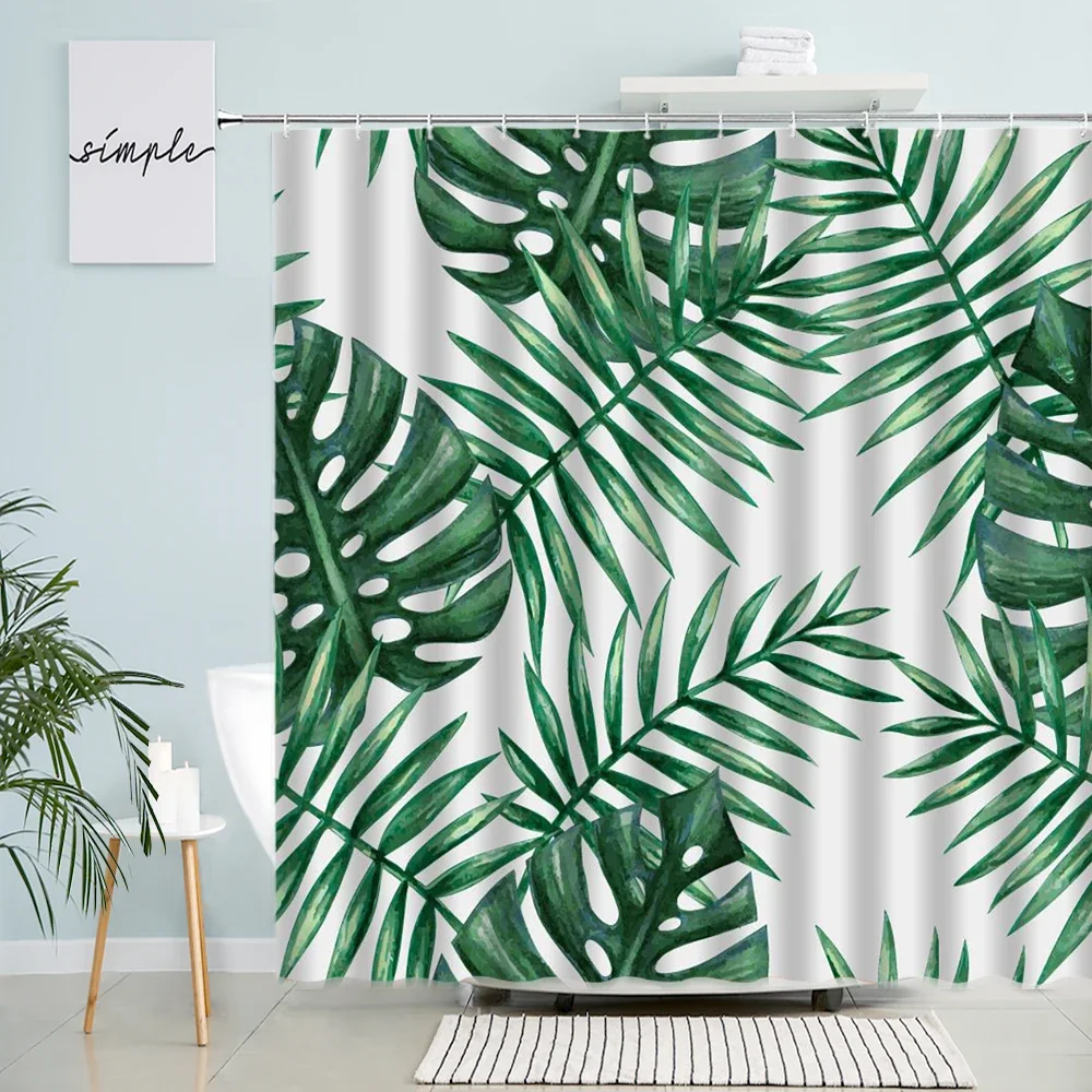 Tropical Palm Leaf Monstera Shower Curtains Watercolor Flower Plant Leaves Parrot Print Cloth Bath Curtain Nordic Bathroom Decor