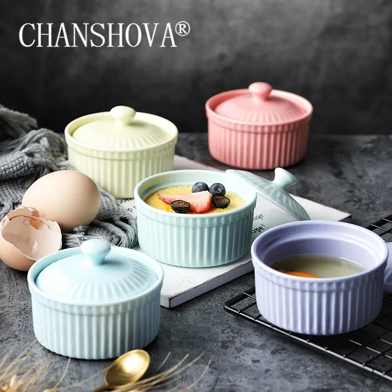 

CHANSHOVA-Modern Ceramic Dessert Bowl with Cover, Small Soup Bowl, Cake Baking Mold, Kitchen Utensils, H144