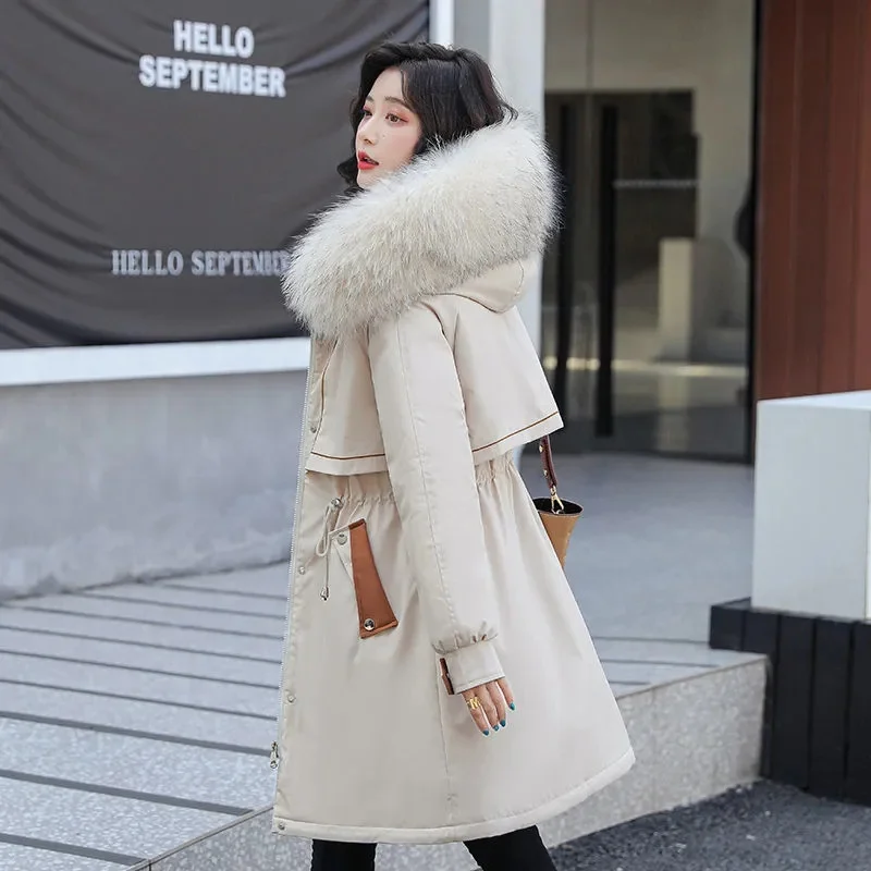 Nice New Winter Jacket Women Thick Warm Parkas Long Fur Liner Hooded Snow Wear Coat Cotton Padded Jacket Gilrs Jaqueta Feminina