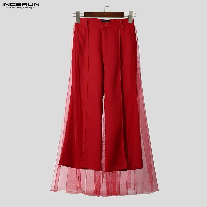 

INCERUN мужские брюки сетчатые лоскутные пуговицы элегантные вечерние повседневные брюки мужские уличные модные мужские длинные брюки для отдыха S-5XL 2025