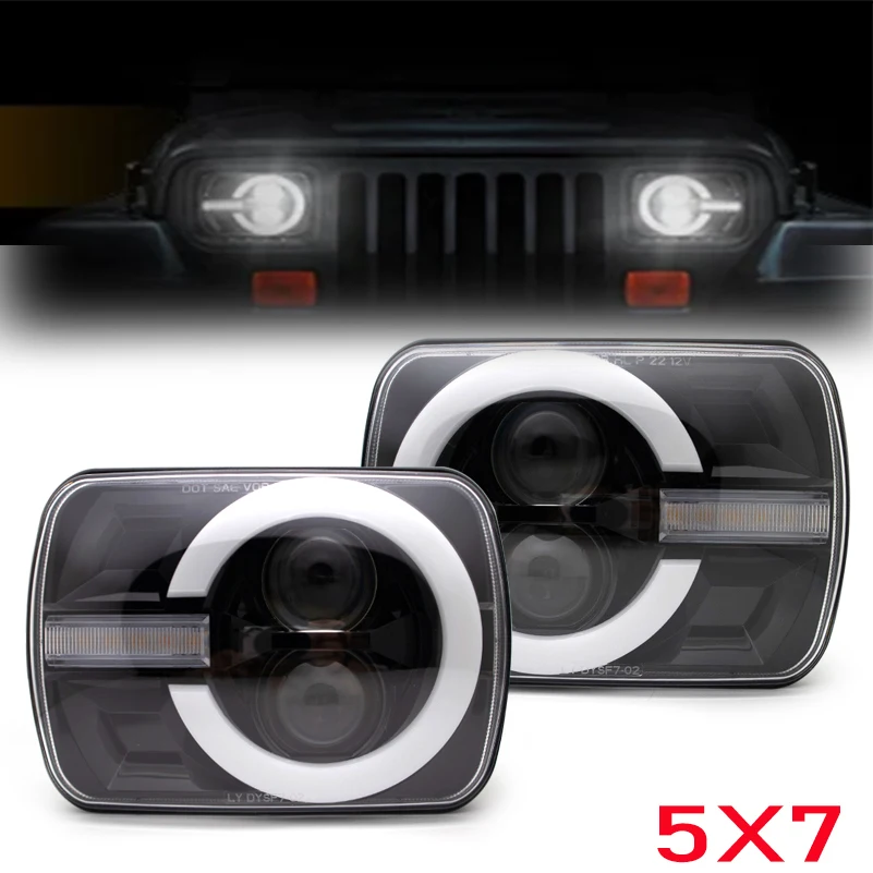 7x6'' 5X7Inch Led Headlight Square Hi-Lo Beam Halo For Jeep Wrangler cherokee xj led Motorcycle Car Off-road Truck DRL Fog Lamp.