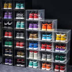 1pcs Transparent Plastic Shoe Storage Boxes Clear Sneakers AJ Display Case High-tops Football Shoe Box Stackable Shoes Cabinet