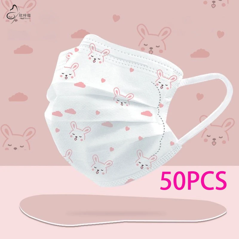 50PCS  3-8 years old Cartoon Kids Disposable Face Mask 3-Layer Protective Child Filter Mouth Cover for Children's Safety