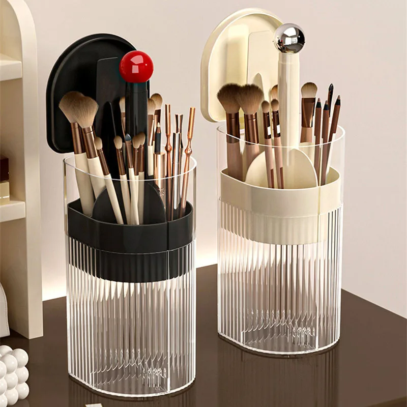 メイクブラシ収納自動昇降メイクブラシホルダー防塵蓋付き片手プレス化粧品収納ボックスブラシ用