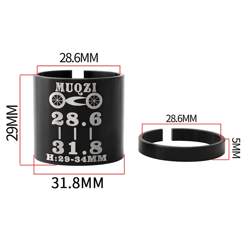 MUQZI Bike Fork Adapter 28.6 TO 31.8mm Conversion Sleeve Aluminum Alloy Stem Reducer Gasket Mountain Road Fixed Gear Bicycle