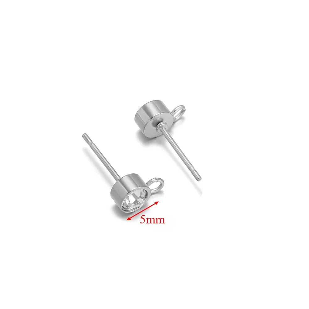 20 Stück Edelstahl Gold Farbe Zirkon Ohrstecker Post mit Haken für DIY Ohrringherstellung Schmuckzubehör Großhandel 3/4/5/6 mm