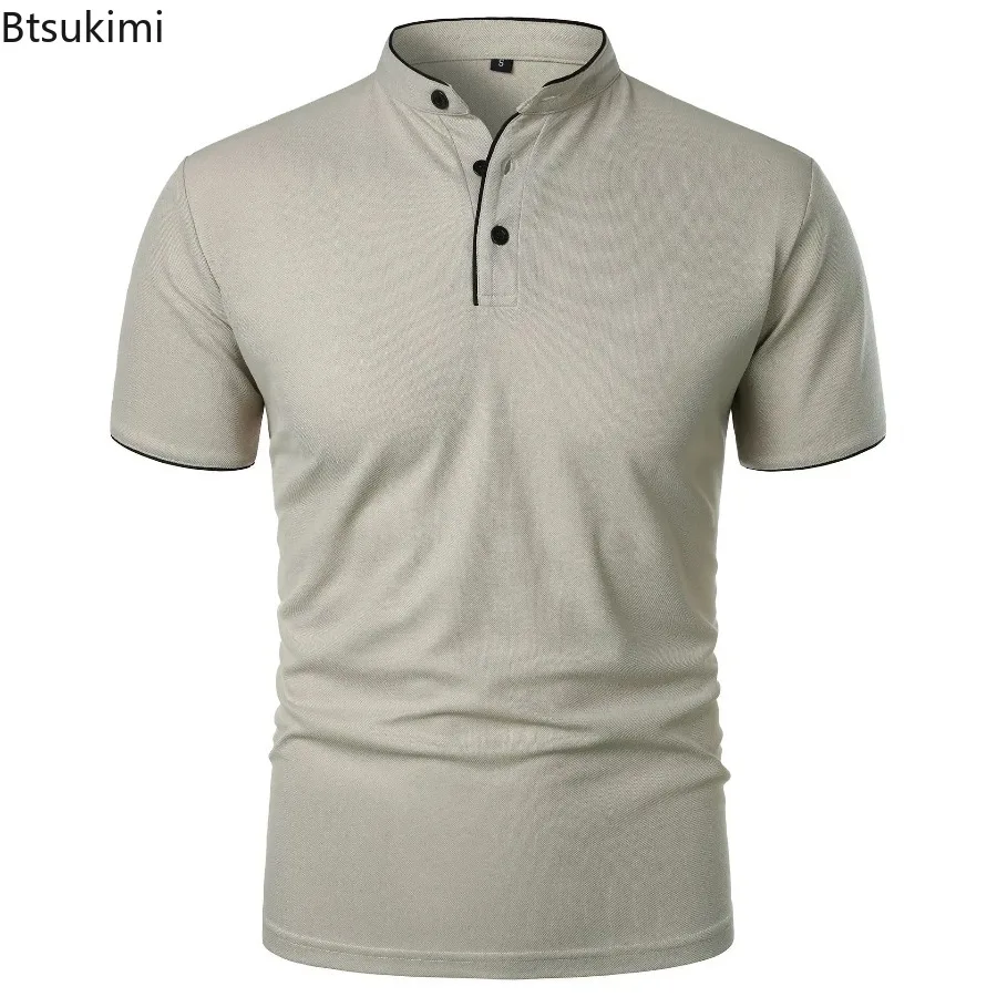 New Men's Fashion Businses T-shirts Casual Male Stand Collar Short Sleeve Patchwork T-shirt Tops Comfortable Breathable Garment
