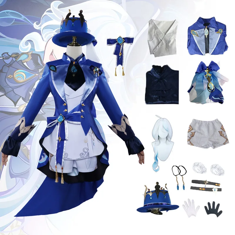 Game Genshin Impact Cosplay Furina Cosplay Costume Women Fontaine Focalors with Hat Halloween Costumes for Women Anime Clothes