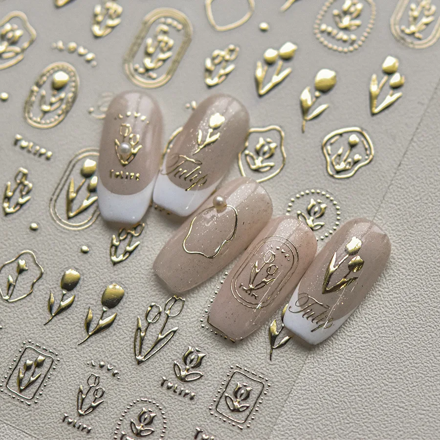 Cadre Photo rétro charmant Bouquet de fleurs tulipe marguerite pétale de fleur sauvage 5D autocollants pour Nail Art décoration Vintage décalcomanies de manucure