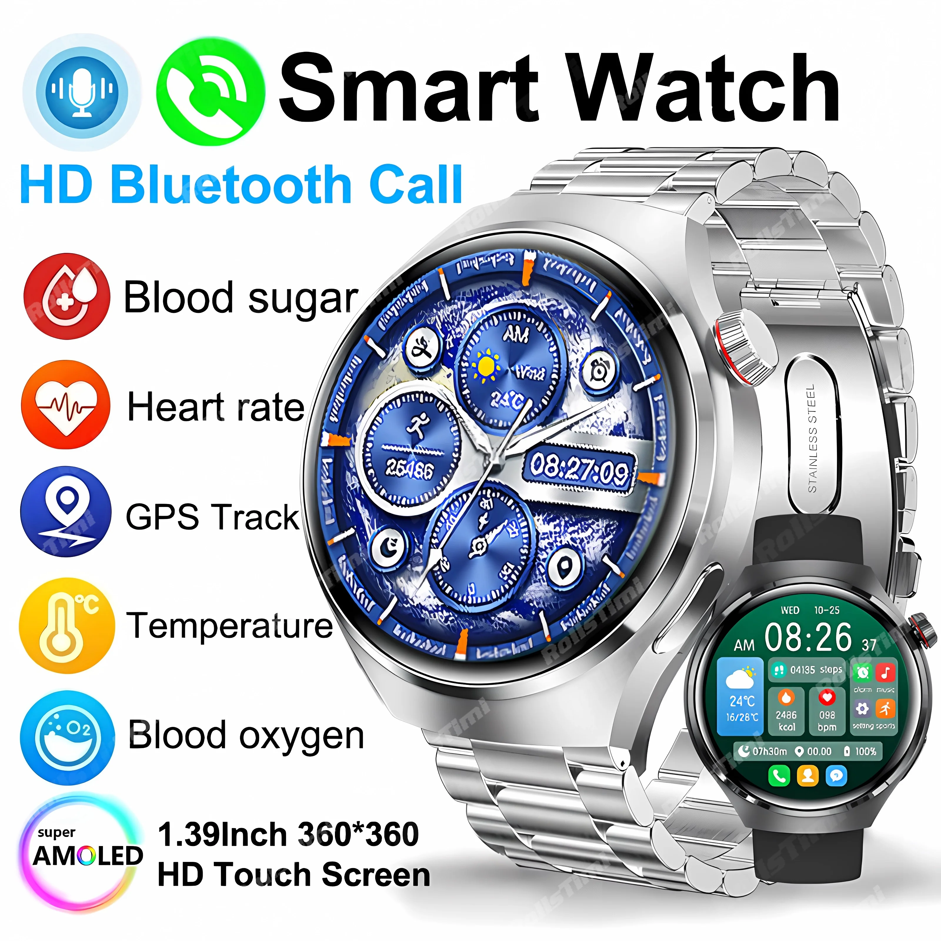 Smart Watch Bluetooth Call IP68 Waterproof NFC Smart Watch Men AMOLED HD Screen Heart Rate Sleep GPS Tracker For Watch GT4 Pro